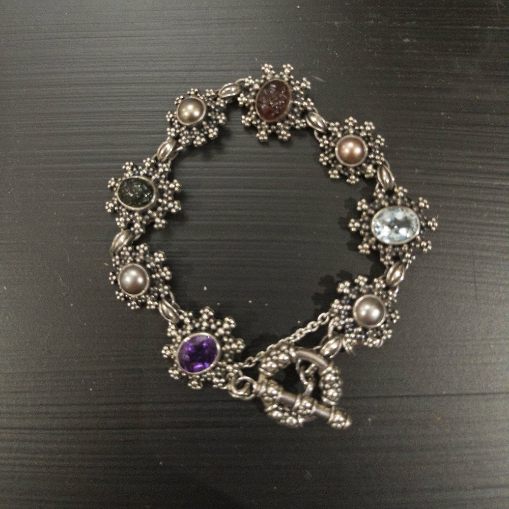 OOAK Handmade Silver, Pearl and Gemstone Bracelet